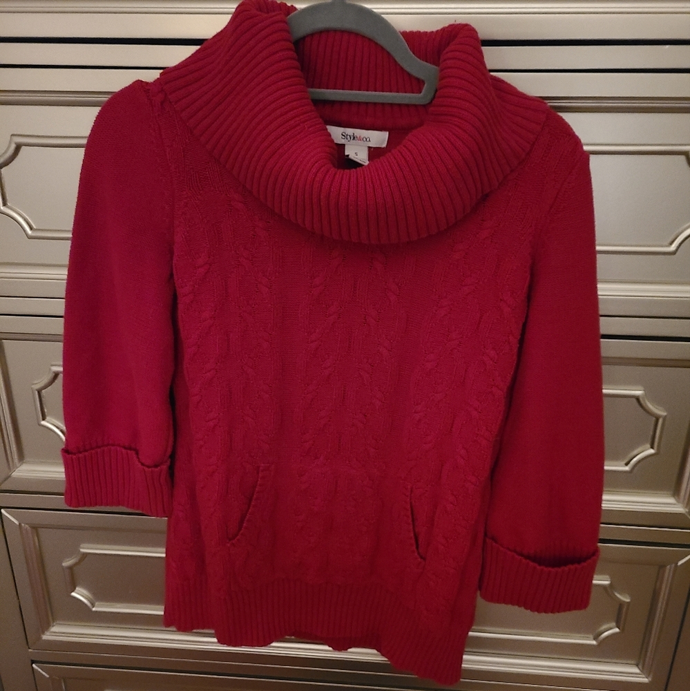 Style & Co. Ladies cowl neck, 3/4 cuffed sleeve sweater, color red